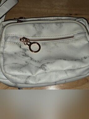 White Marble-Print Crossbody Bag with Rose Gold Accents